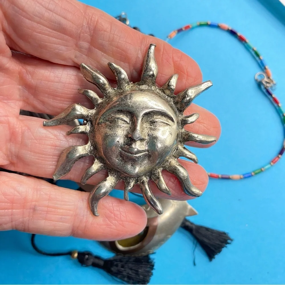 Bohemian Jewelry Natural Stone Beads Bird Sun Brooches Bracelets Pendant 7 pcs